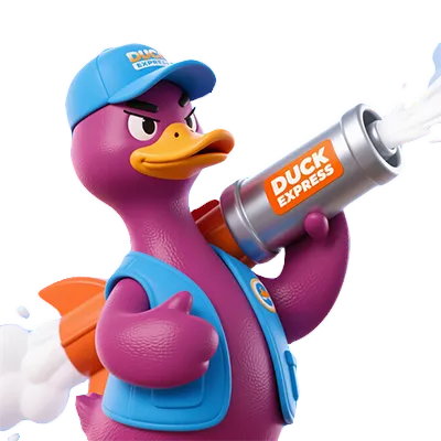 SHIPPING POLICY icon: The chaotic Duck boss turned delivery ace, blasting parcels to customers with a rocket cannon.