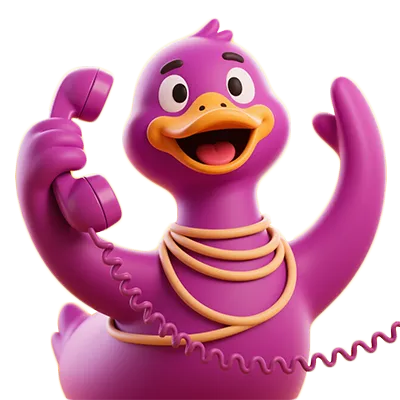 CONTACT US icon: The ecstatic Duck boss dancing and gesturing wildly while handling customer calls.