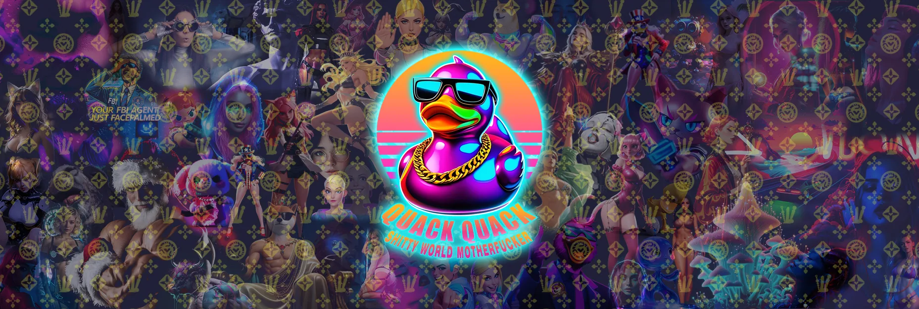 Duck's Cyber Kink Den Desktop Homepage Banner - Wide dark-toned digital light backdrop, with clear outlines of adult products, the brand logo, and the visual copy "Every click unlocks exclusive fantasies for lonely nights" integrated. It conveys the fusion of digital pleasure and wild fantasies, building a judgment-free spiritual release portal for lonely adults aged 18+.