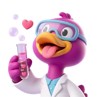 ABOUT US icon: The genius Duck boss in a lab, triumphantly inventing the latest chaotic adult toys.